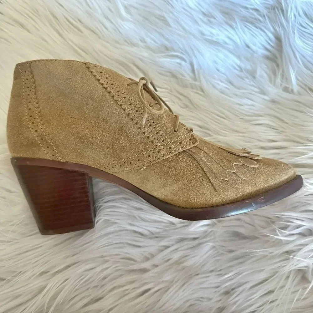 MADEWELL x 1937 | Suede Leather "Aberdeen" Tan Fringe Ankle Boots Booties | 9 - Picture 4 of 9